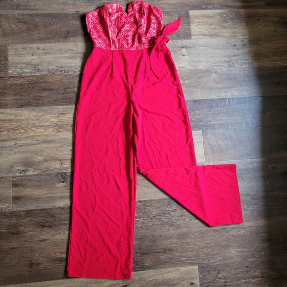 Francesca's Red Strapless Wide-Leg Jumpsuit NWT Women's Size Medium - Picture 1 of 15